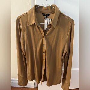 Banana Republic Carmel Button-Up Polo Shirt long sleeves nwt